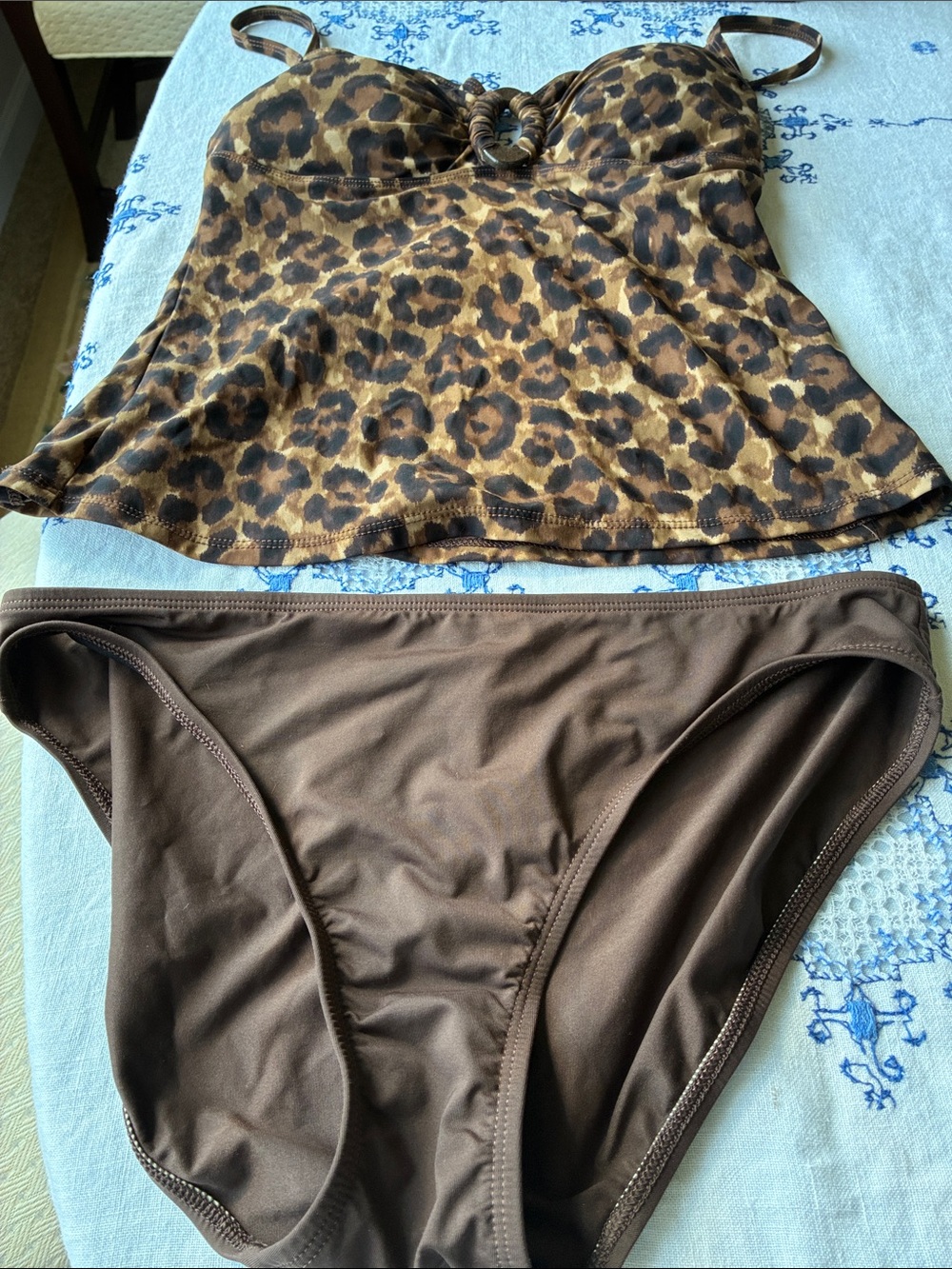 Ralph Lauren Brown Leopard Tankini with Solid Brown Bottom